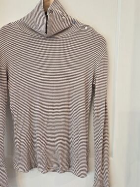 Dolan Left Coast Collection Brown Cream Striped Snap Cowl Neck Top S